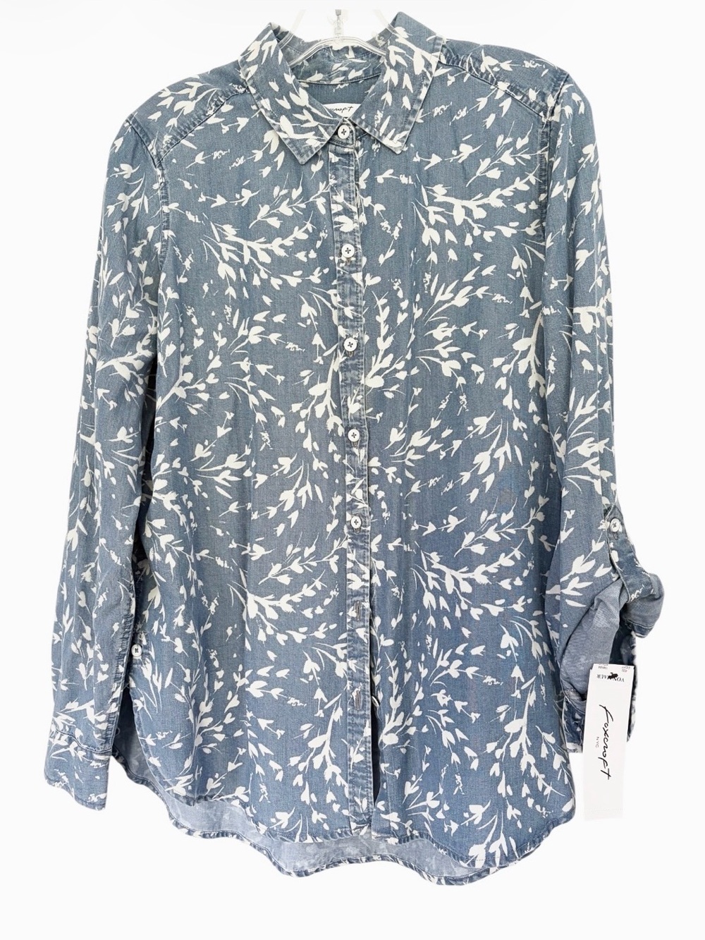 Foxcroft Carmen Long Sleeve Wistful Branches Blue-wash Button Up Shirt Sz 8 NWT